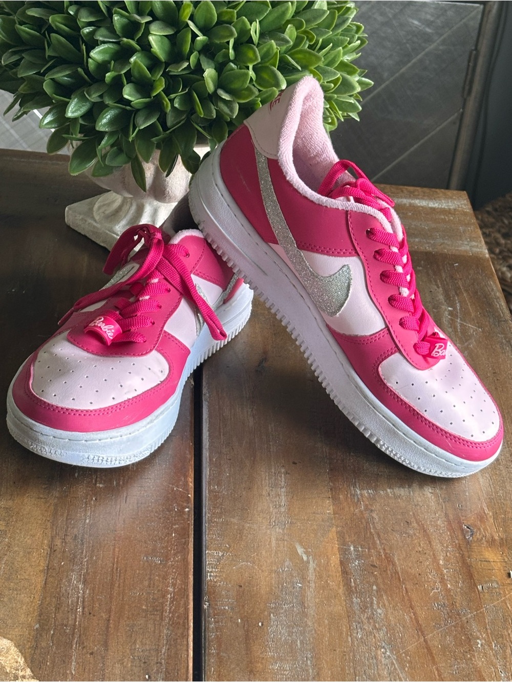 Nike Girls' Pink Two-Tone Barbie Glitter Swoosh Sneakers